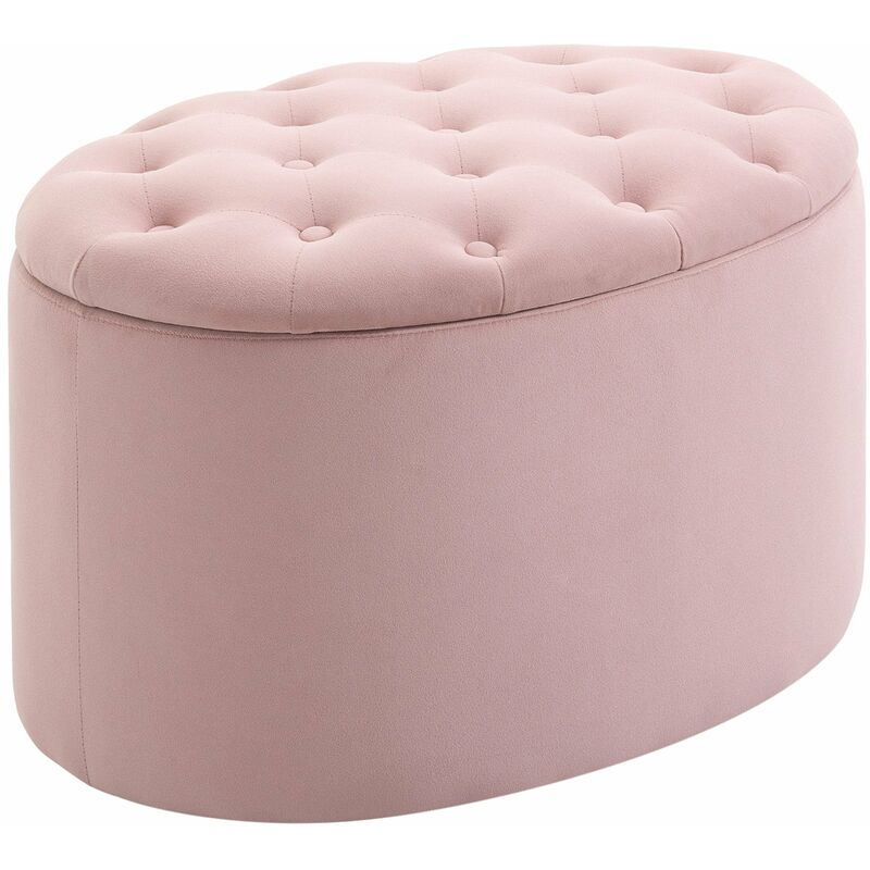 foto del prodotto pouf contenitore ovale imbottito 71x52x42 cm in velluto rosa