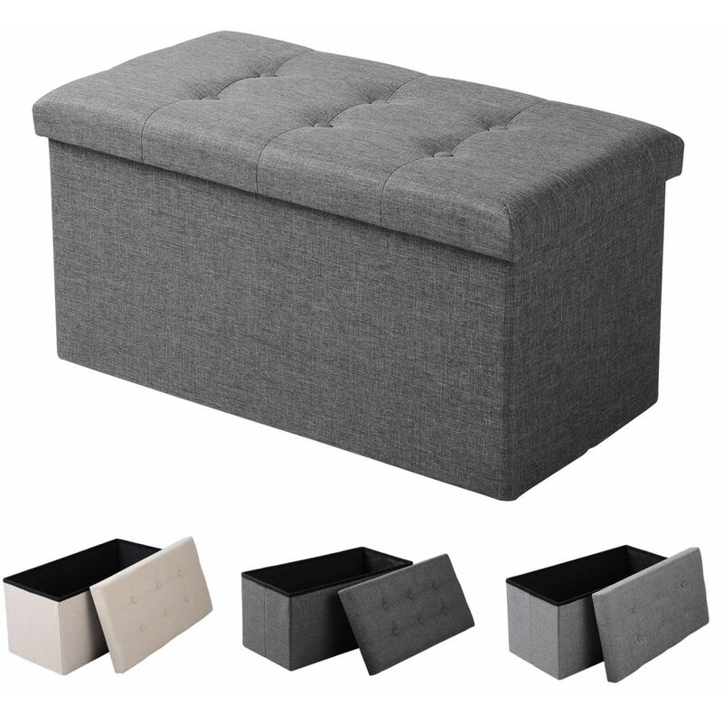 foto del prodotto pouf contenitore panche sgabello pieghevole poltrona poggiapiedi cassapanca grigio scuro woltu