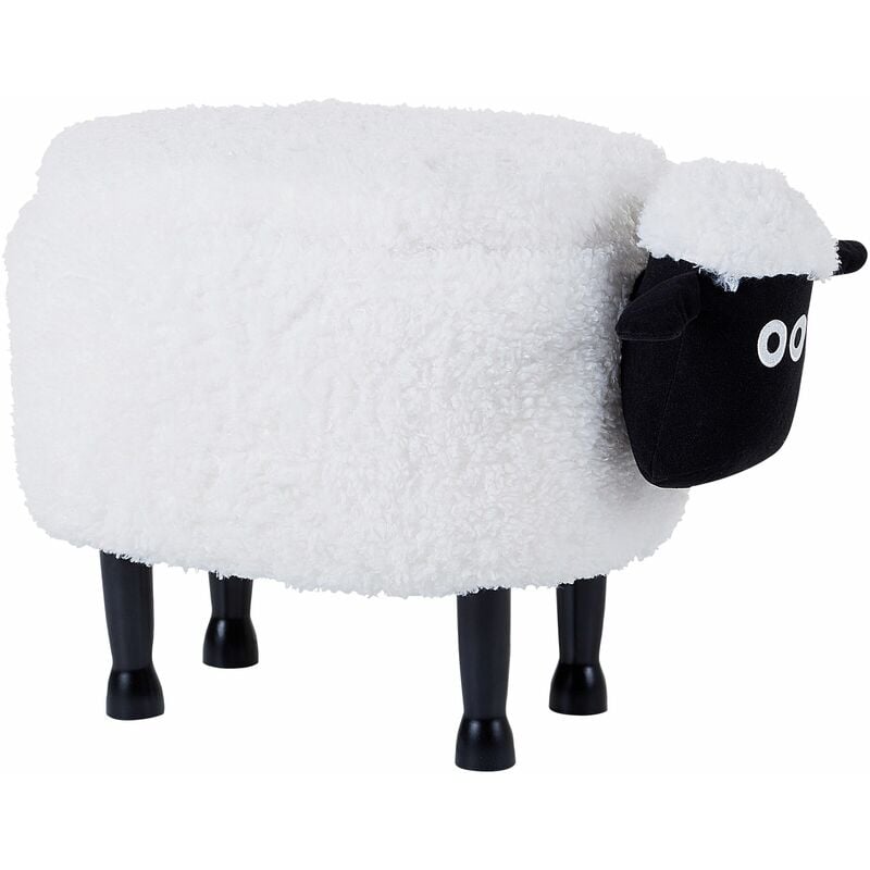 foto del prodotto pouf contenitore per bambini finta pelliccia bianco con gambe legno sheep