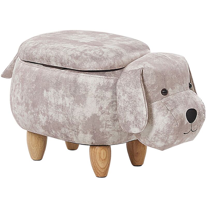 foto del prodotto pouf contenitore per bambini in velluto beige con gambe in legno doggy