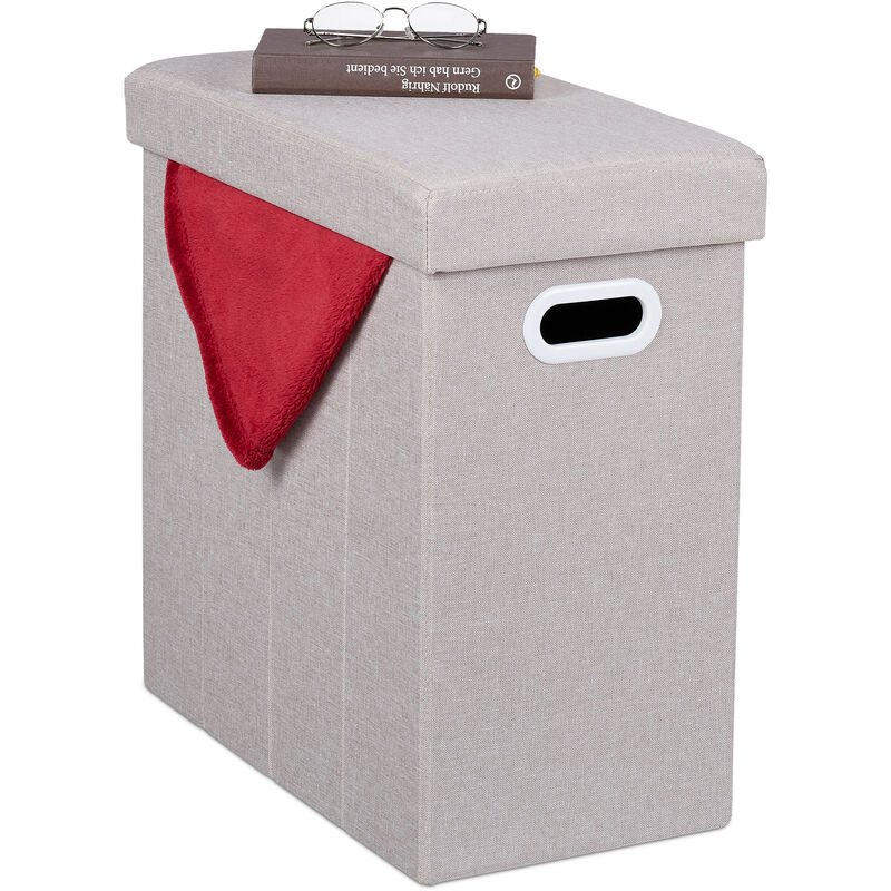 foto del prodotto pouf contenitore per sedersi, coperchio imbottito, hxlxp 49 x 48,5 x 27 cm, poggiapiedi a cubo, beige relaxdays