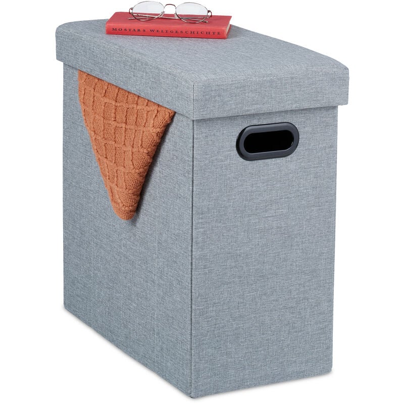 foto del prodotto pouf contenitore per sedersi, coperchio imbottito, hxlxp 49 x 48,5 x 27 cm, poggiapiedi a cubo, grigio relaxdays