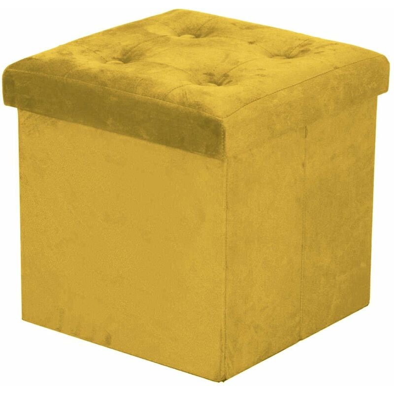 foto del prodotto pouf contenitore pieghevole 38x38xh38 cm in velluto giallo