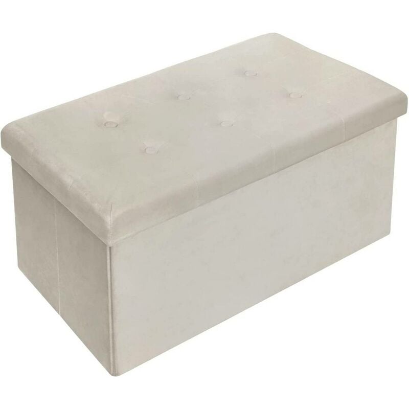 foto del prodotto pouf contenitore pieghevole cassapanca scarpiera ingresso poggiapiedi 76cm crema woltu