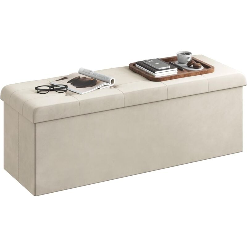 foto del prodotto pouf contenitore pieghevole cassapanca scarpiera poggiapiedi 110 cm crema woltu