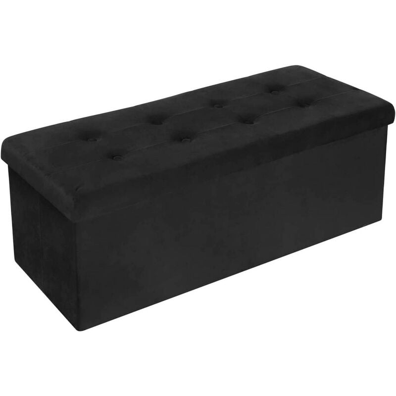 foto del prodotto pouf contenitore pieghevole cassapanca scarpiera poggiapiedi 110 cm nero woltu