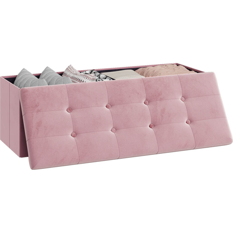 foto del prodotto pouf contenitore pieghevole cassapanca scarpiera poggiapiedi 110 cm rosa woltu