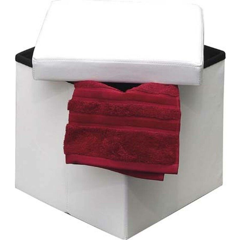 foto del prodotto pouf contenitore pieghevole pu mdf uni bianco tendance