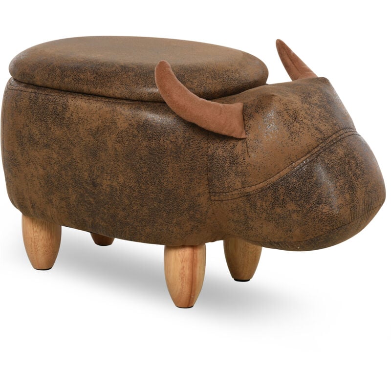 foto del prodotto pouf contenitore poggiapiedi imbottito marrone forma di bufalo 62x35x36cm homcom