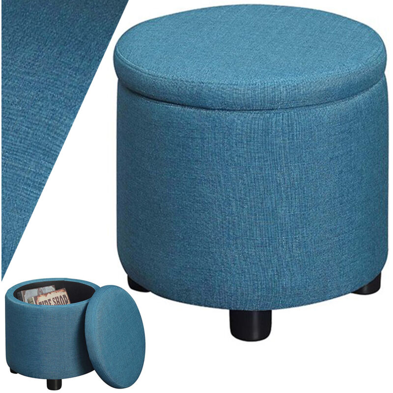 foto del prodotto pouf contenitore poggiapiedi in tessuto blu sgabello apribile 40x40x40.5 cm