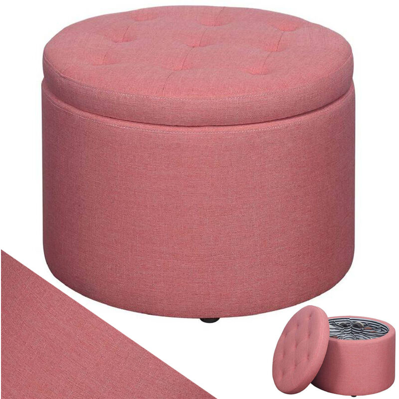 foto del prodotto pouf contenitore poggiapiedi in tessuto rosa sgabello con 12 scomparti interni
