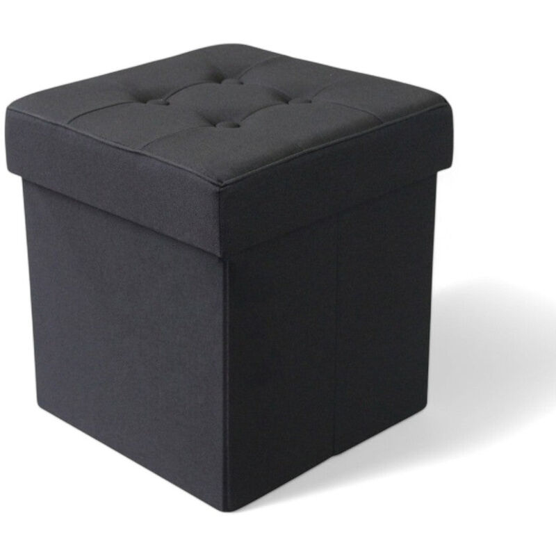 foto del prodotto pouf contenitore quadrato in stoffa nero 38x38xh40 cm