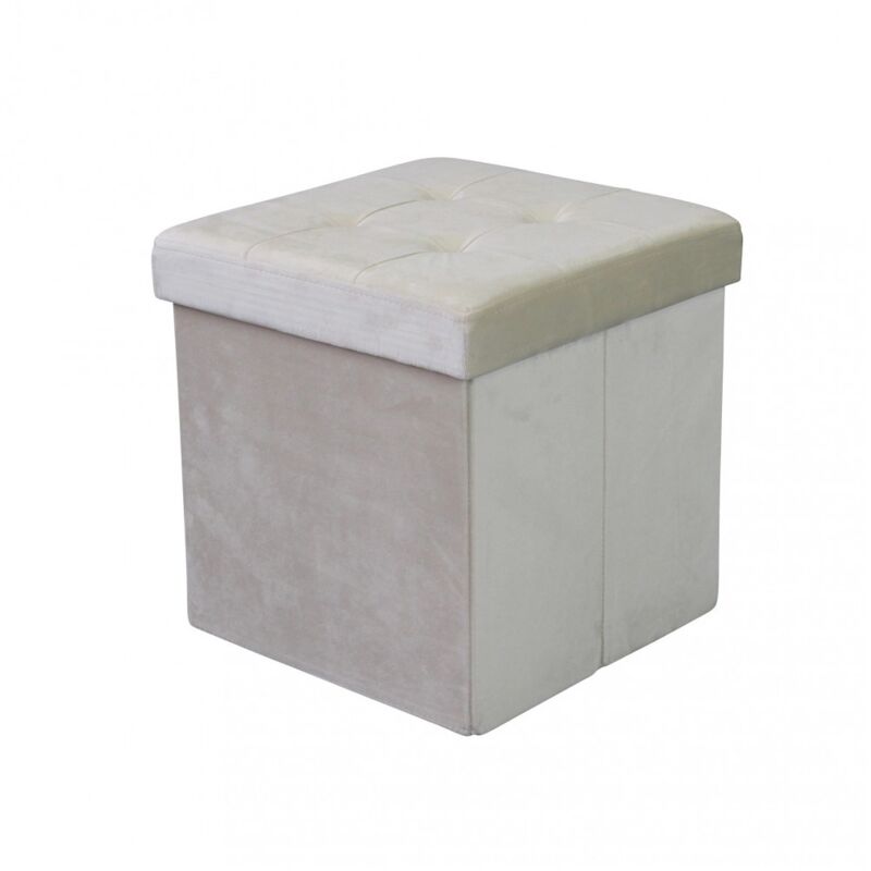 foto del prodotto pouf contenitore quadrato in velluto beige 38 x 38 x 38 cm