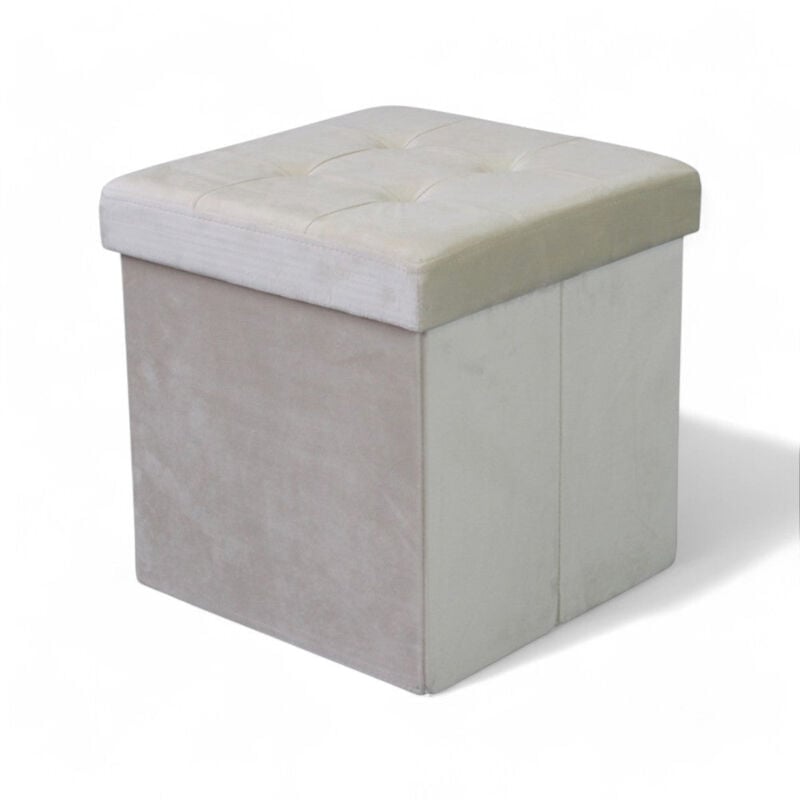 foto del prodotto pouf contenitore quadrato in velluto beige salvaspazio per arredamento elegante dimensioni 38x38x38 cm