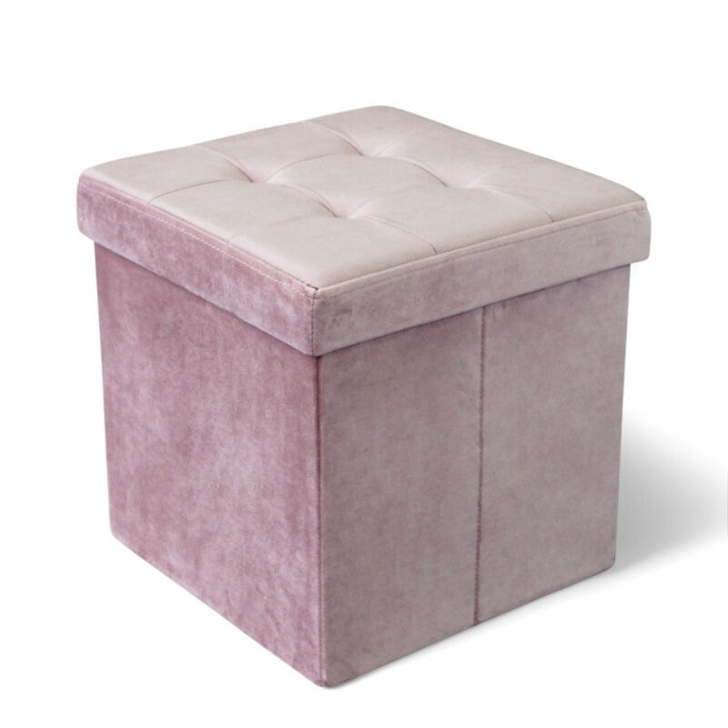 foto del prodotto pouf contenitore quadrato in velluto rosa per arredamento salotto 38x38x38 cm
