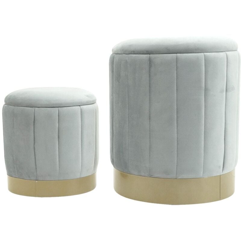 foto del prodotto pouf contenitore rebecca mobili avelos 44x35,5x35,5 tessuto poliestere acciaio grigio giallo moderno set 2 pezzi