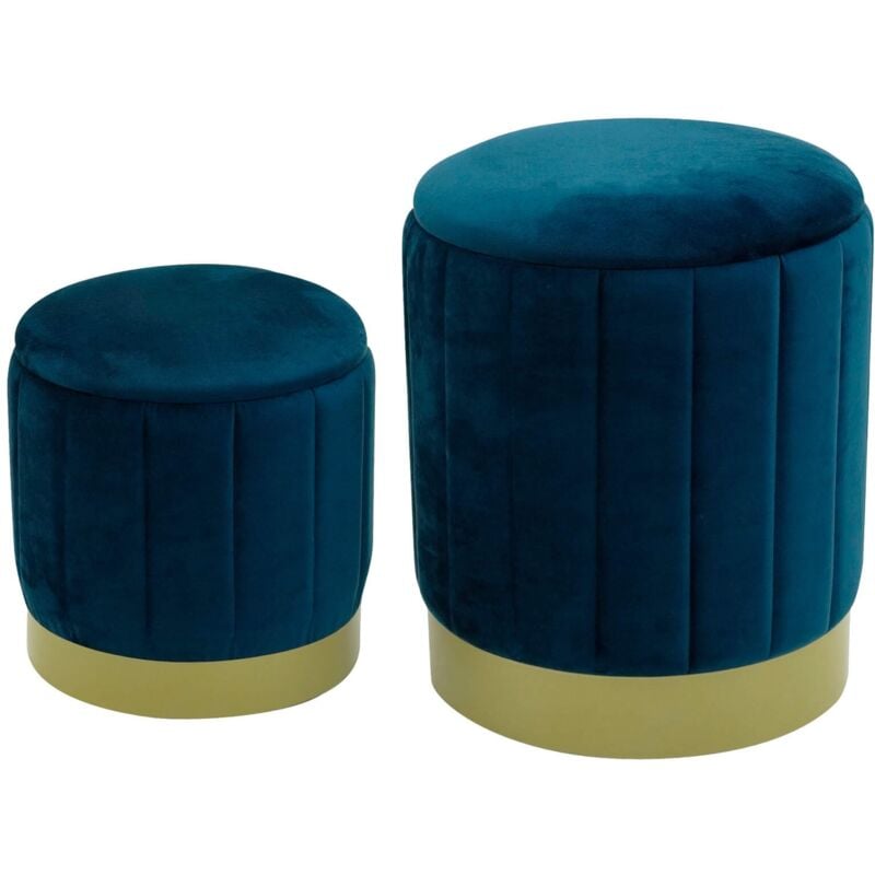 foto del prodotto pouf contenitore rebecca mobili cedrela 44x35,5x35,5 tessuto poliestere acciaio blu petrolio giallo moderno set 2 pezzi