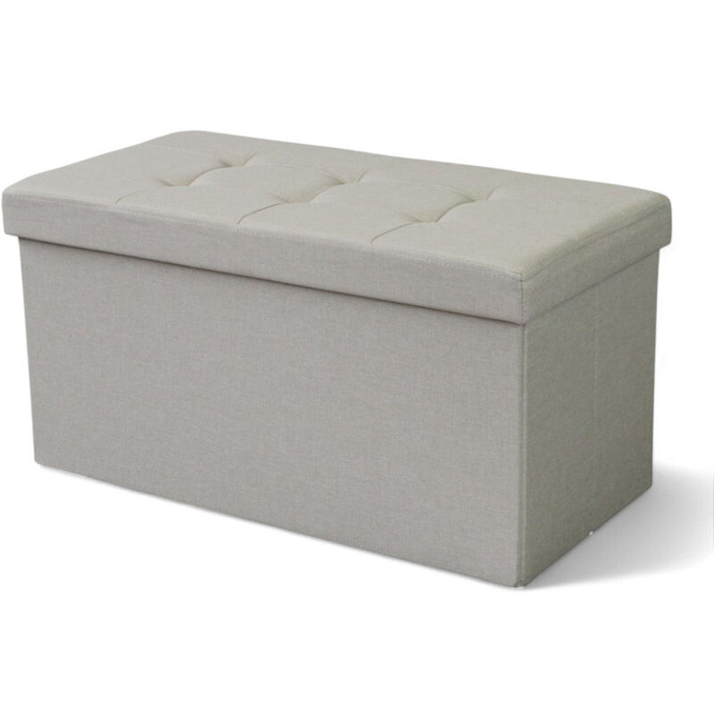 foto del prodotto pouf contenitore rettangolare in tessuto tortora con dimensioni 76x38x38 cm per salotto camera da letto organizzazione