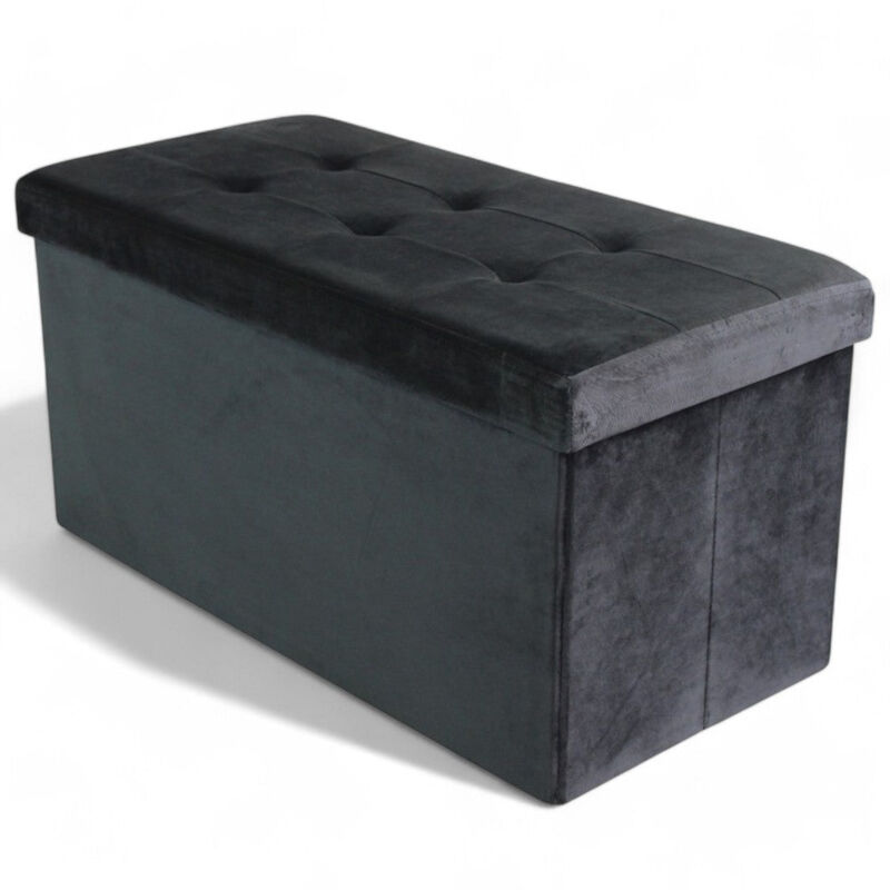 foto del prodotto pouf contenitore rettangolare in velluto nero 76x38xh38