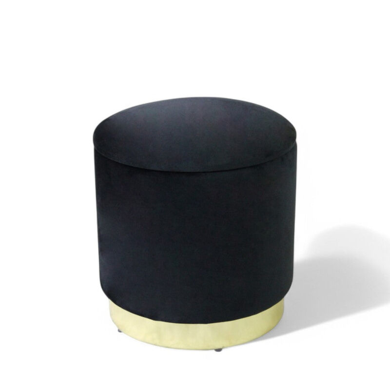 foto del prodotto pouf contenitore rotondo in velluto nero con diametro 37xh40 cm