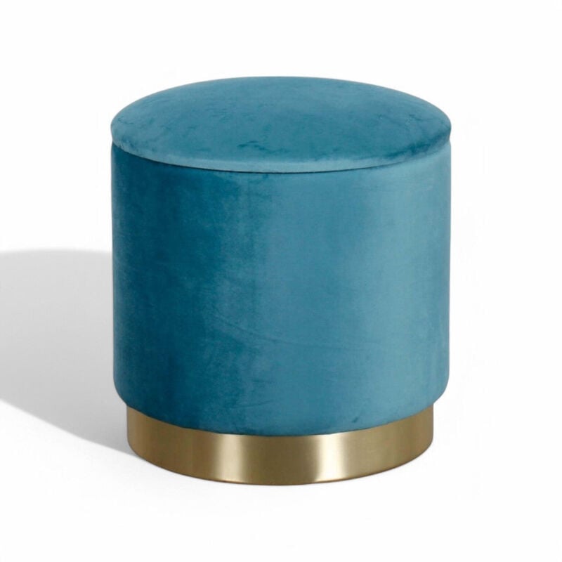 foto del prodotto pouf contenitore rotondo in velluto ottanio con diametro 37xh40 cm