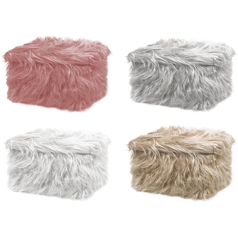 foto del prodotto pouf contenitore salotto camera quadrato con pelo modello double yeti in tinta unita, misurapoufcoloretortora