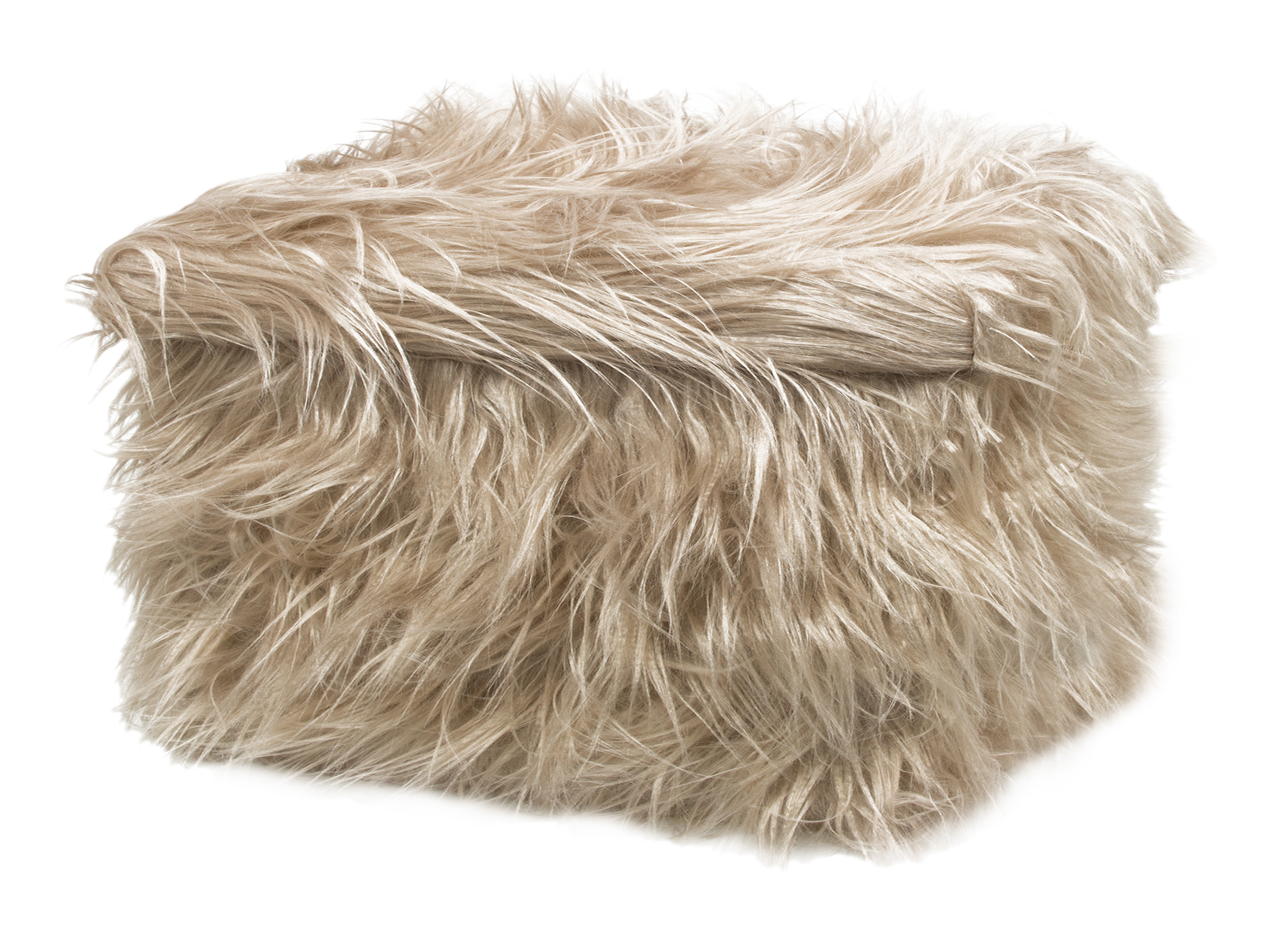 foto del prodotto pouf contenitore salotto camera quadrato con pelo modello double yeti in tinta unita pouf tortora