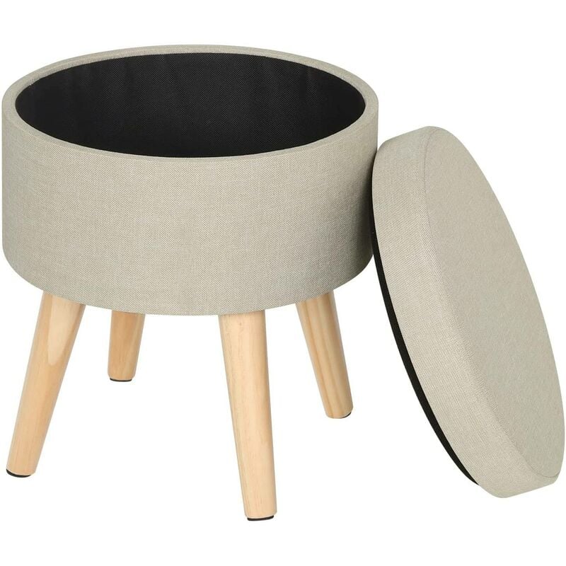foto del prodotto pouf contenitore sgabello basso sedia rotonda poggiapiedi gambe legno beige woltu