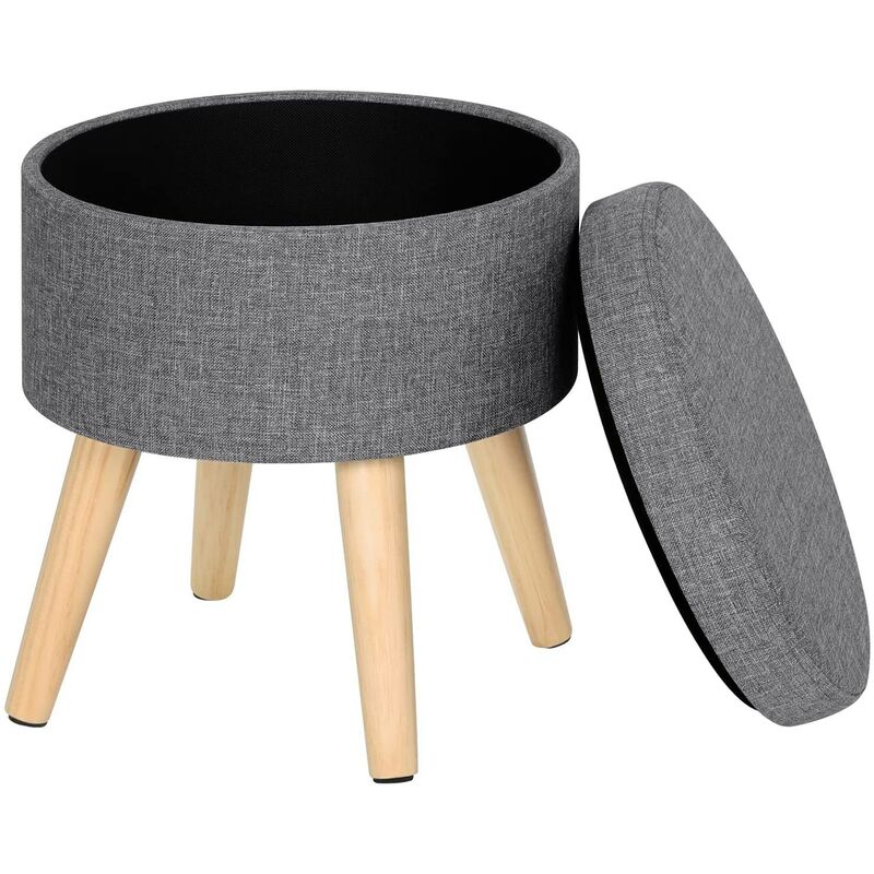foto del prodotto pouf contenitore sgabello basso sedia rotonda poggiapiedi gambe legno grigio chiaro woltu