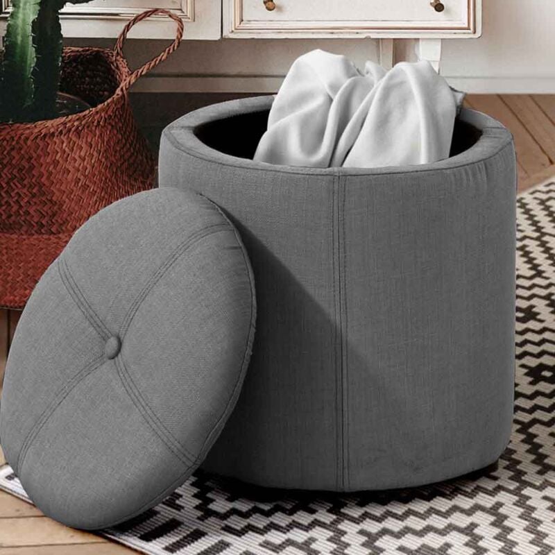 foto del prodotto pouf contenitore sgabello cassapanca poggiapiedi tessuto grigio 40x36cm moderno