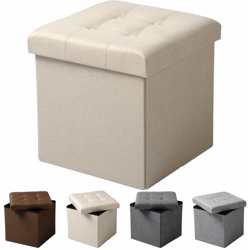 foto del prodotto pouf contenitore sgabello pieghevole poggiapiedi sedia a cubo cassapanca crema woltu
