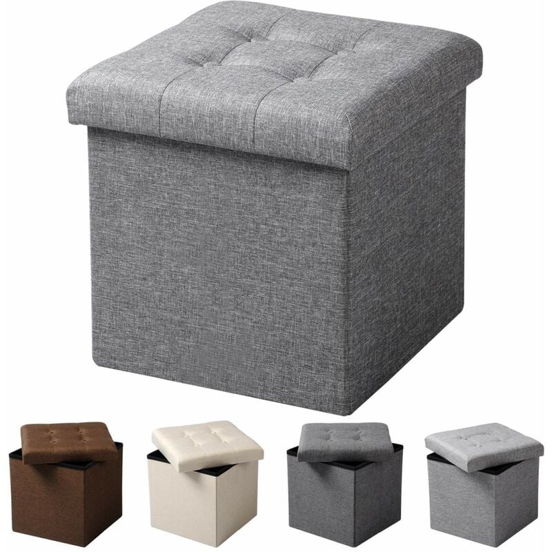 foto del prodotto pouf contenitore sgabello pieghevole poggiapiedi sedia a cubo cassapanca grigio chiaro woltu