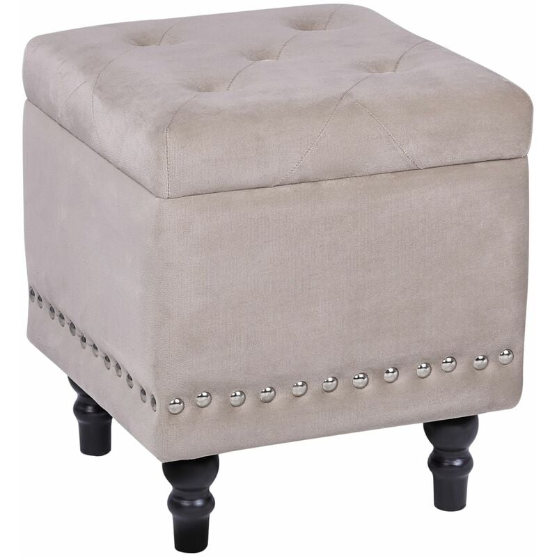 immagine 0 del prodotto pouf contenitore velluto beige 37 x 37 cm poggiapiedi classico loretto