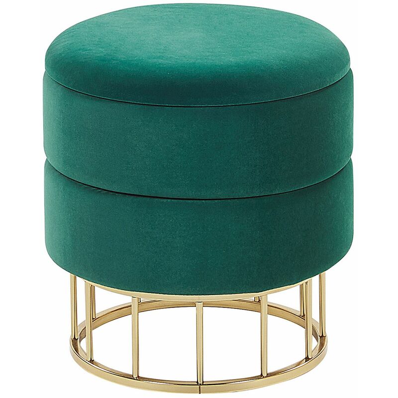 foto del prodotto pouf contenitore verde scuro imbottitura in poliestere base in metallo oro elgin