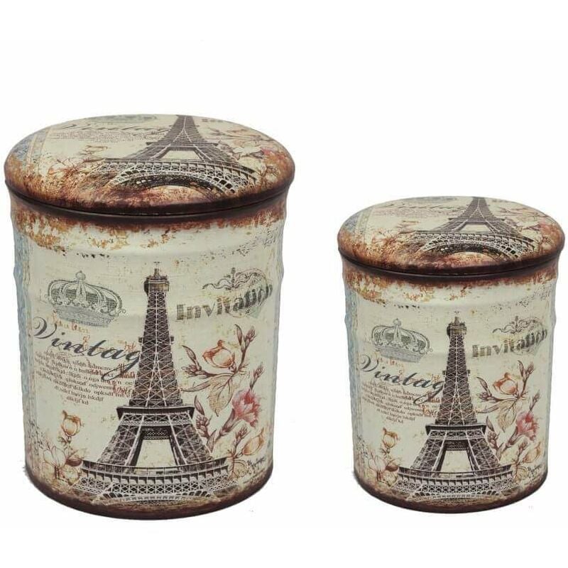 foto del prodotto pouf contenitori da interno in pvc con decoro parigi tour eiffel set 2 pezzi antiquewhite