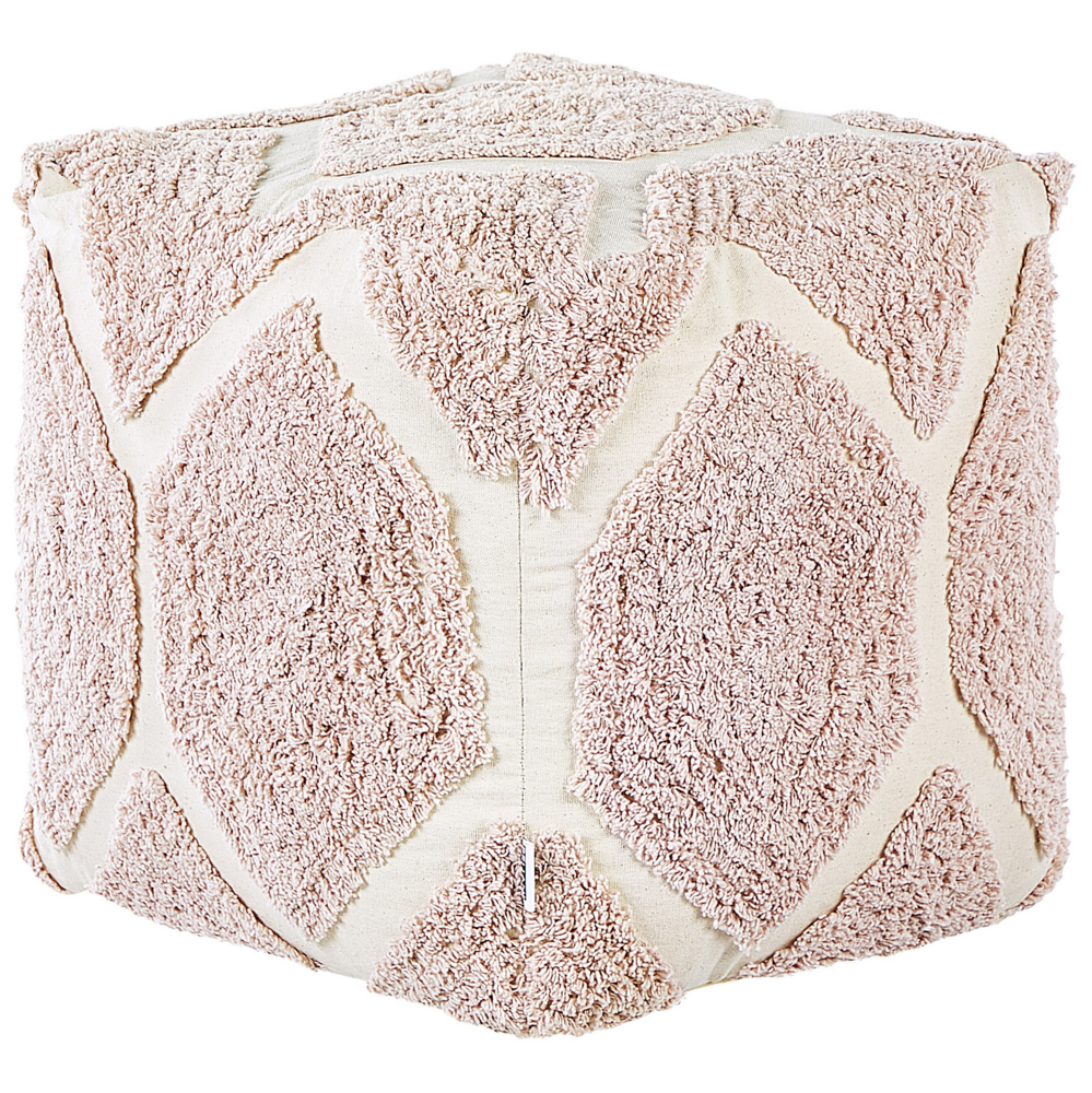 foto del prodotto pouf cotone beige e rosa motivo decorativo soggiorno camera da letto boho
