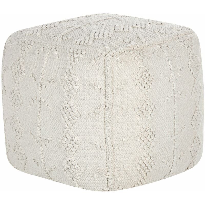 foto del prodotto pouf cotone bianco con motivo decorativo 40 x 40 cm stile boho warangal