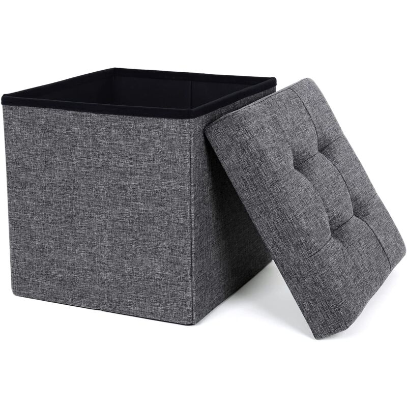 foto del prodotto pouf cubo poggiapiedi sgabello contenitore pieghevole in lino imbottito, lsf27z, grigio scuro, 38 x 38 x 38 cm songmics