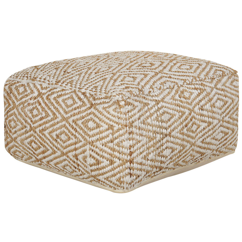 foto del prodotto pouf cuscino da terra beige e bianco 60 x 60 x 30 cm juta poliestere cotone tessuto quadrato con motivo astratto