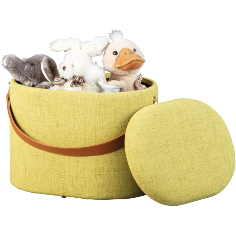 foto del prodotto pouf giallo con contenitore e maniglia in ecopelle, 42x30x36cm