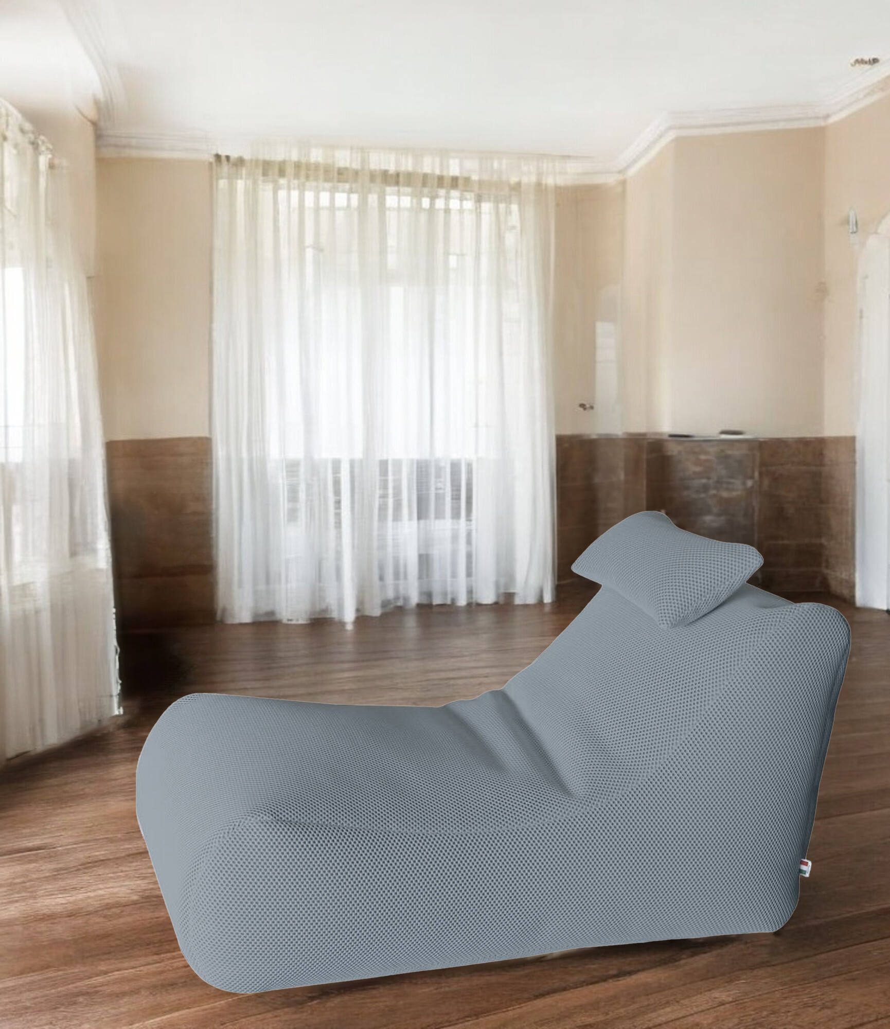foto del prodotto pouf hck, poltrona multiuso, poltroncina sacco, pouf poggiapiedi, made in italy, 70x120 h65 cm, grigio chiaro
