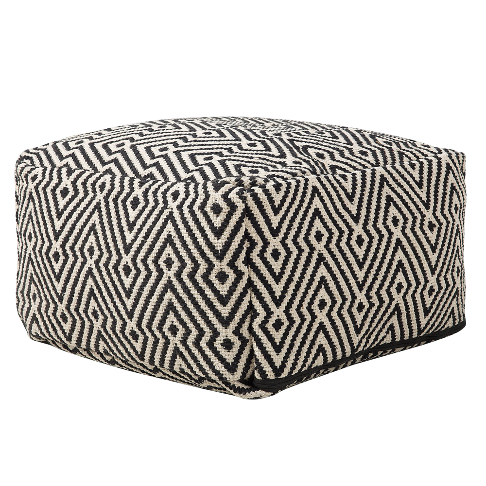 foto del prodotto pouf in cotone bianco e nero motivo chevron quadrato boho moderno