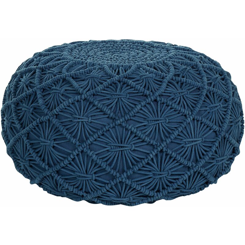 foto del prodotto pouf in cotone imbottito 50 x 30 cm blu scuro con motivo macram berkane