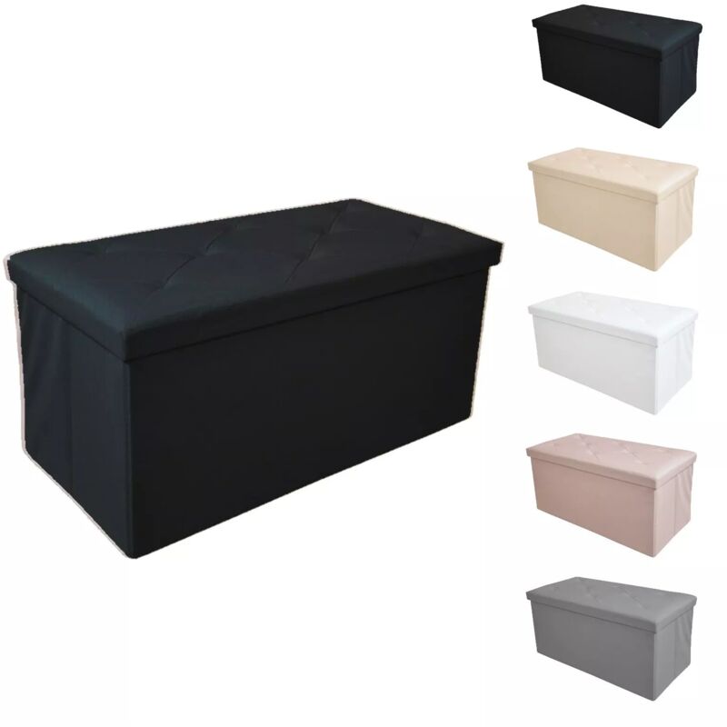 foto del prodotto pouf in ecopelle moderno e resistente sgabello comodo per salotto, facile da pulire nero doppio maka