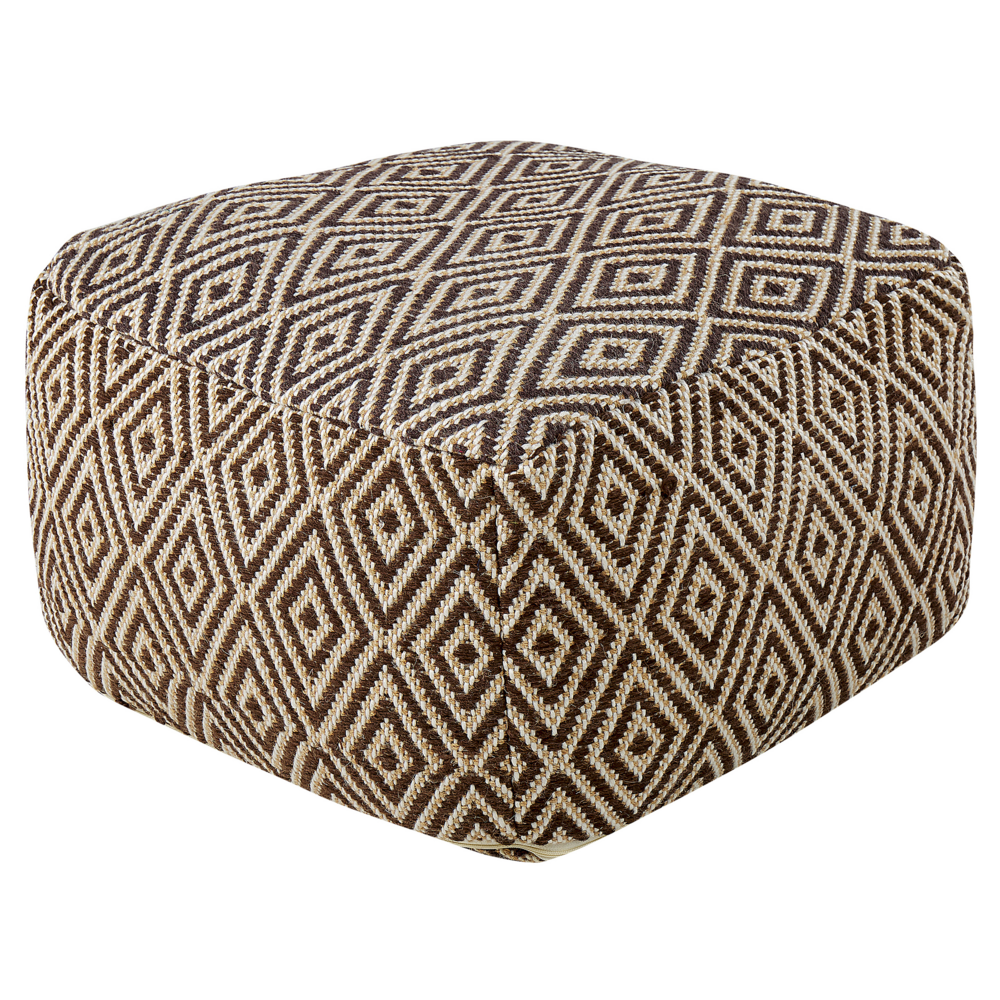 foto del prodotto pouf in lana beige marrone bianco motivo geometrico moderno boho poggiapiedi