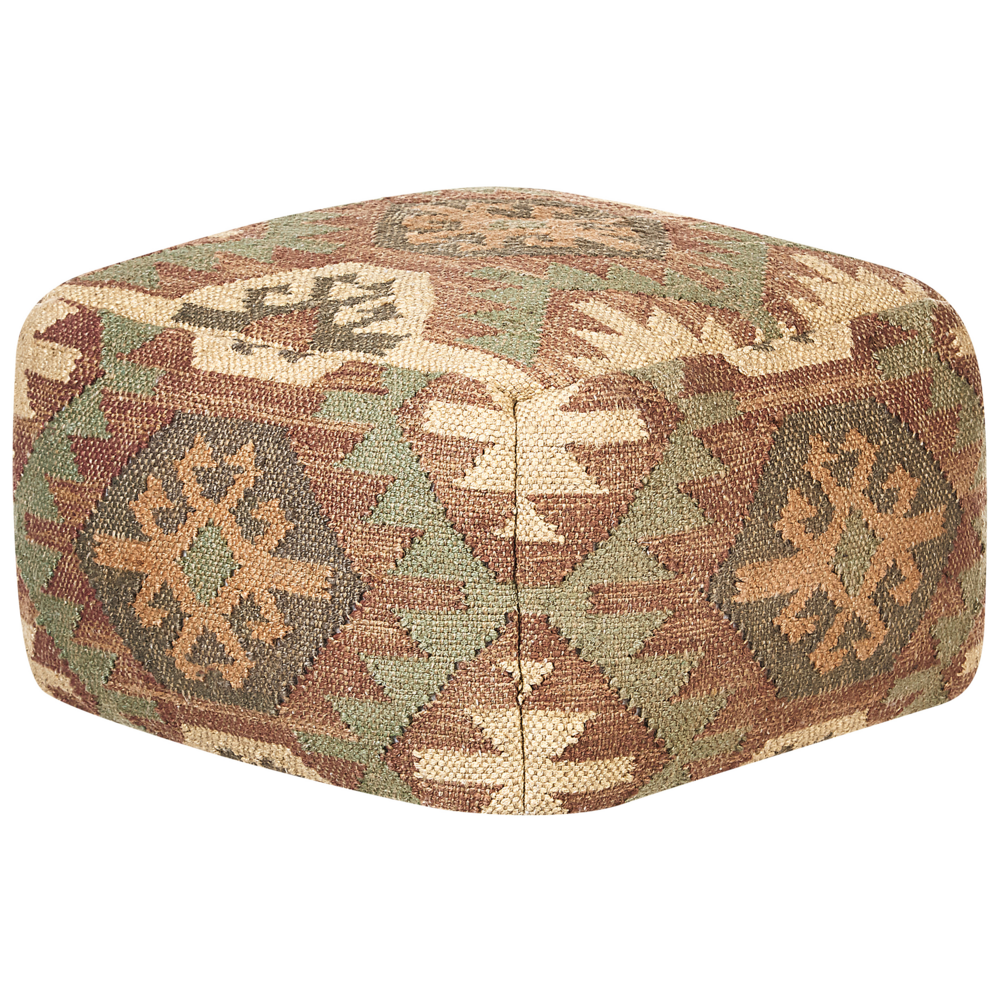 foto del prodotto pouf in stile orientale etnico kilim in iuta 50 x 50 cm soggiorno camera poggiapiedi quadrato moderno motivo imbottita beige