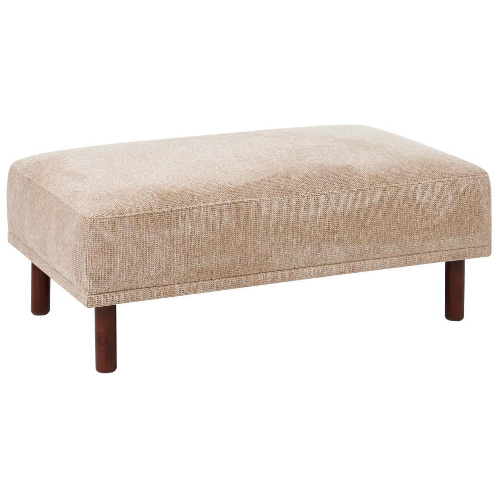 foto del prodotto pouf in tessuto beige rettangolare con solide gambe in legno verniciato stile minimalista