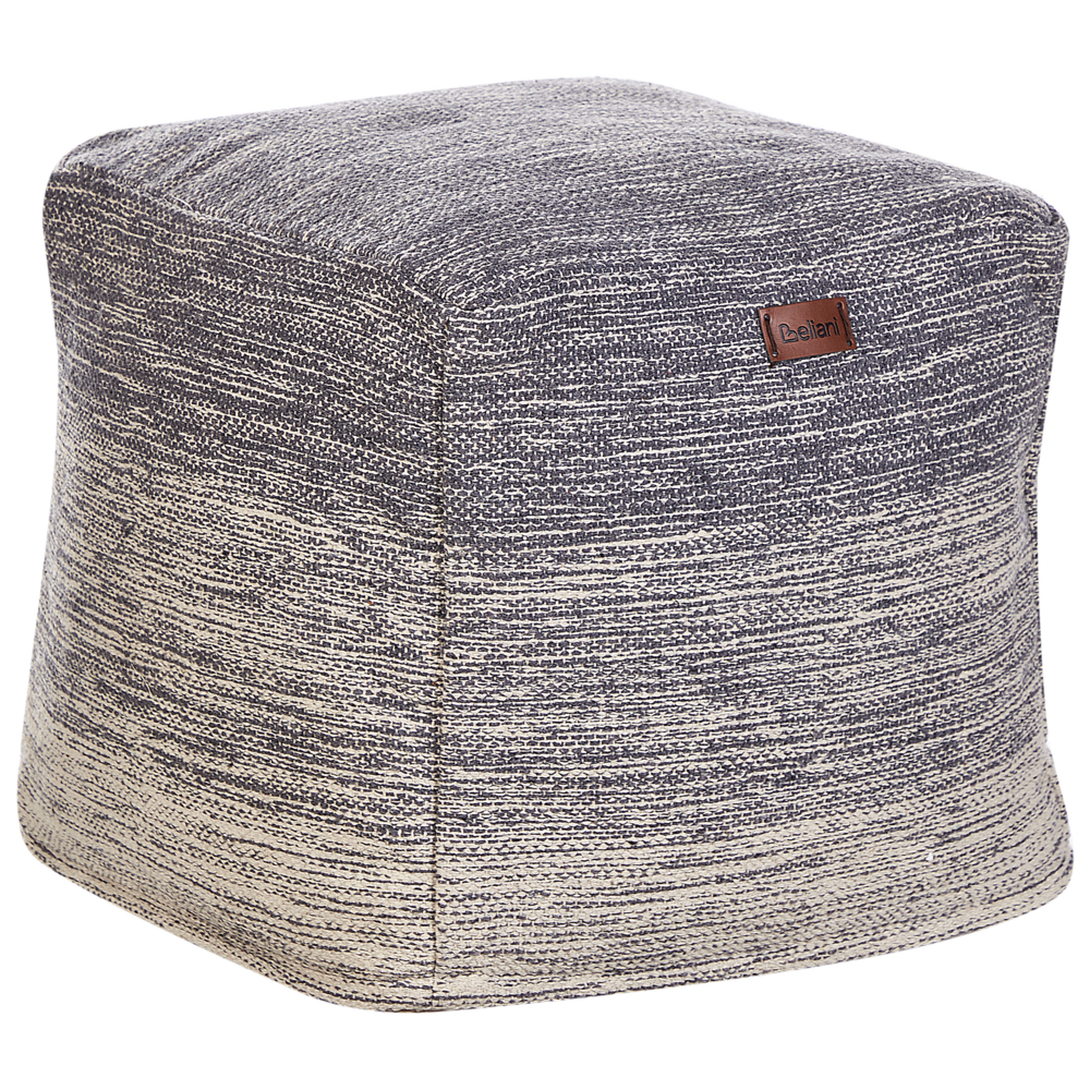 foto del prodotto pouf in tessuto di colore grigio e bianco in cotone 3 strisce cubo stile boho scandinavo