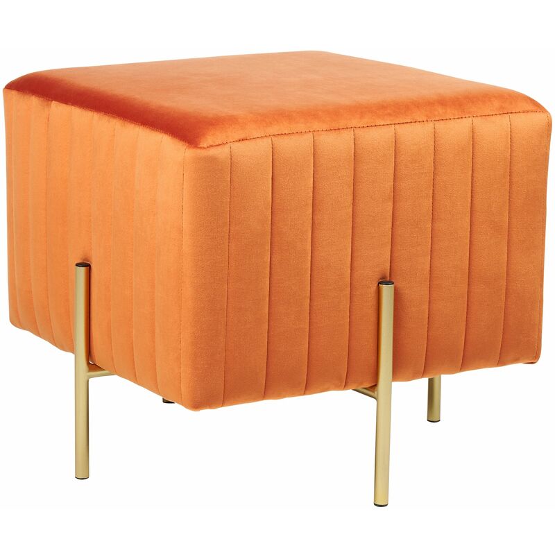 foto del prodotto pouf in velluto arancione con gambe in metallo dorato 45 x 45 cm dayton