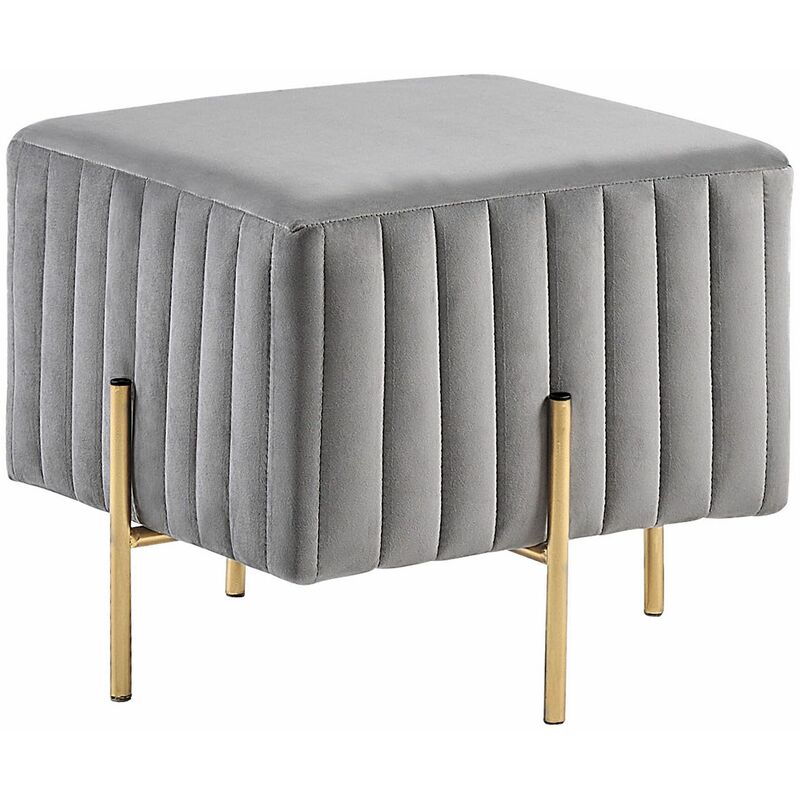 foto del prodotto pouf in velluto grigio chiaro con gambe in metallo dorato 45 x 45 cm dayton